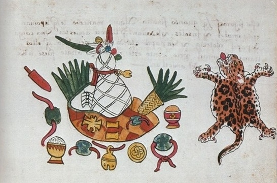 Aztec-period burial bundle and accessories (Codex Magliabecchiano, folio 68)