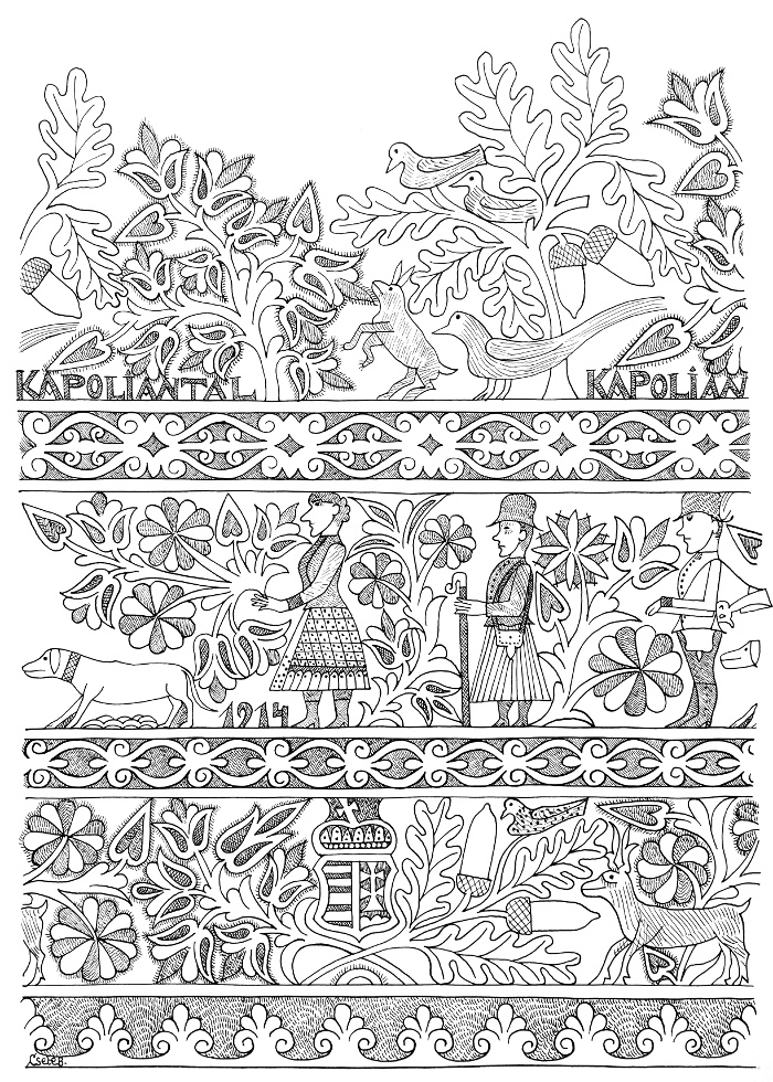 Kanászkürt mintája, Csete Balázs tollrajza, é.n., a Néprajzi Múzeum rajzgyűjteményéből (R683)