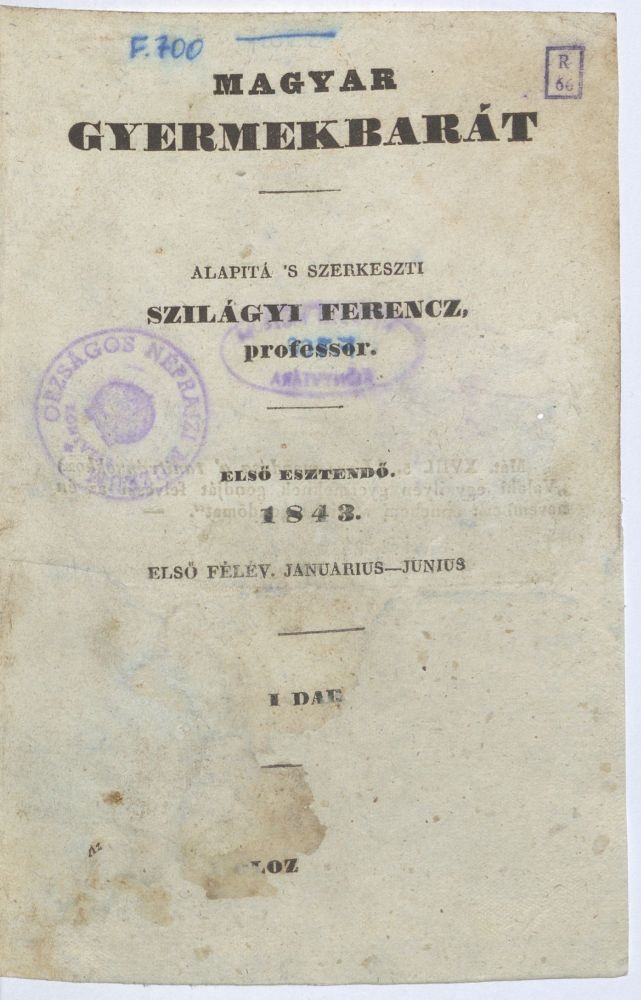 1. kép. a Magyar Gyermekbarát első számának címlapja (RF 700)
