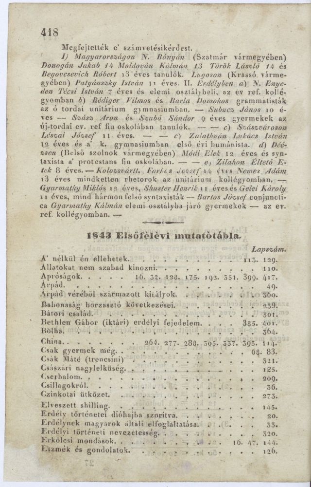 3. kép az első félév számainak tartalomjegyzéke