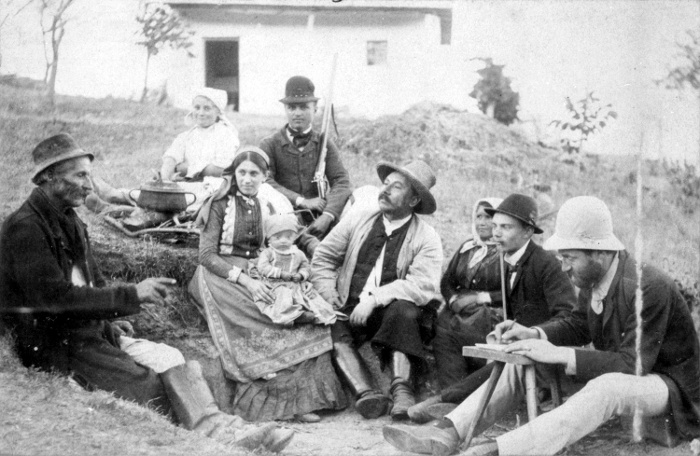 Vikár Béla népmesegyűjtés közben. Somogy vm., 1889. Vikár Béláné Krekács Júlia felvétele. NM F 1581